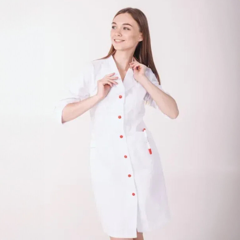 Халат котоновий жіночий TopLine Арізона білий-червона кнопка 01-17 3/4