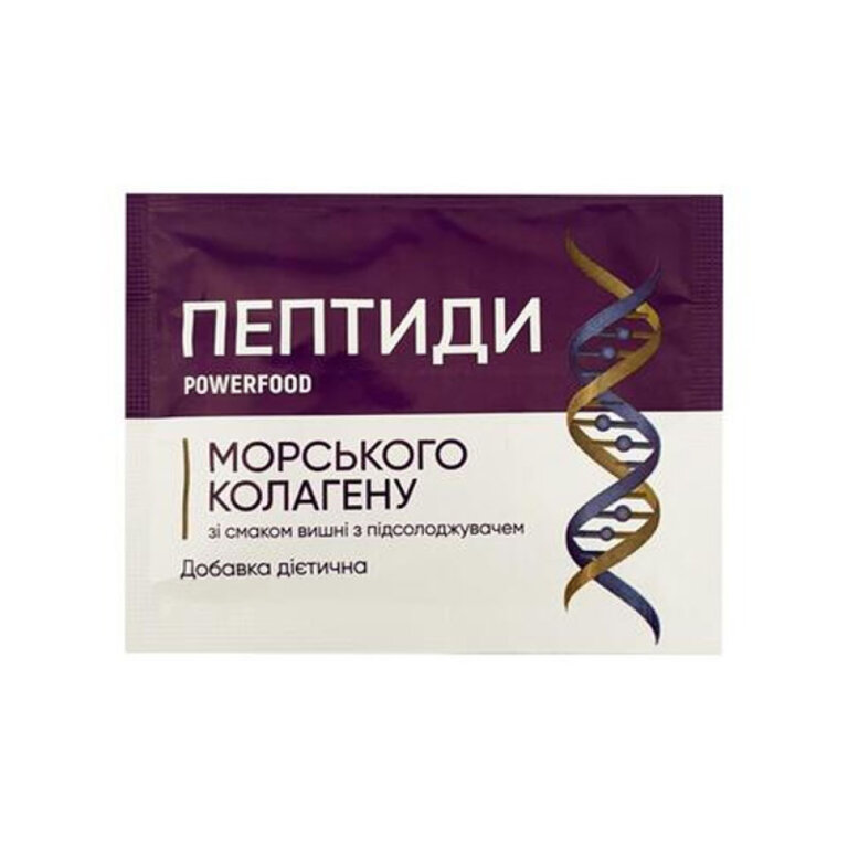 Дієтична добавка пептиди морського колагену POWERFOOD зі смаком вишні з підсолоджувачем, порошок в пакетах 12000 мг, №15