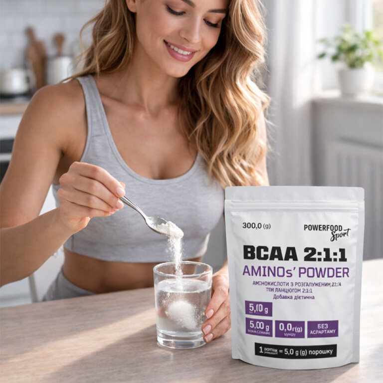 Дієтична добавка амінокислоти з розгалудженим ланцюгом POWERFOOD SPORT/BCAA 2:1:1 AMINO's POWDER, 300 Г(g)