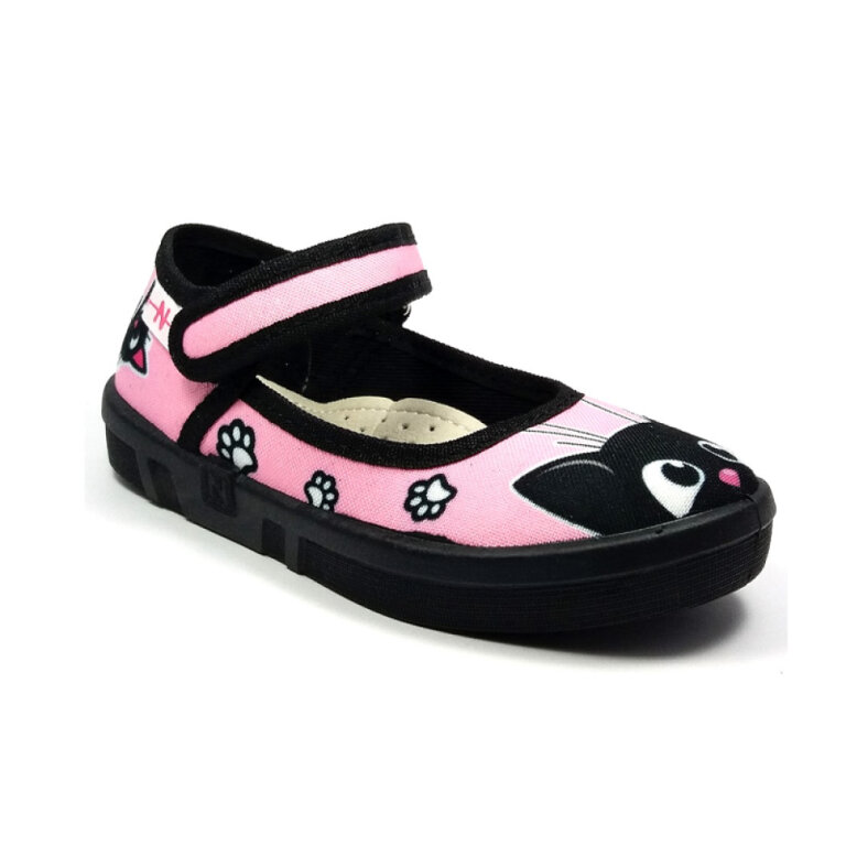 Капці текстильні для дівчаток Waldi Diana 360-294 рожев/чорн котик