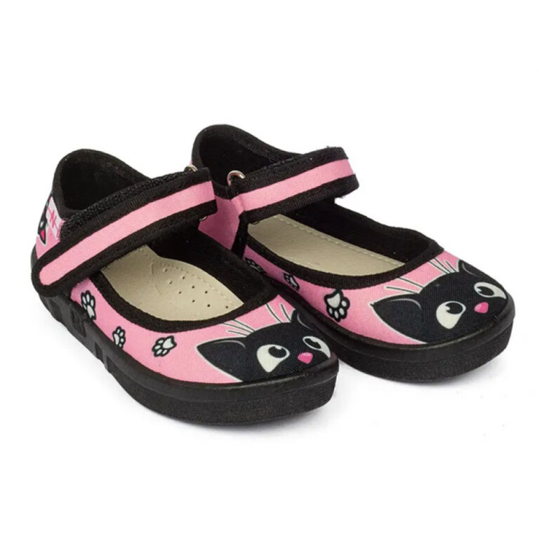 Капці текстильні для дівчаток Waldi Diana 360-294 рожев/чорн котик