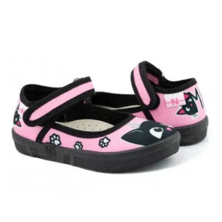 Капці текстильні для дівчаток Waldi Diana 360-294 рожев/чорн котик