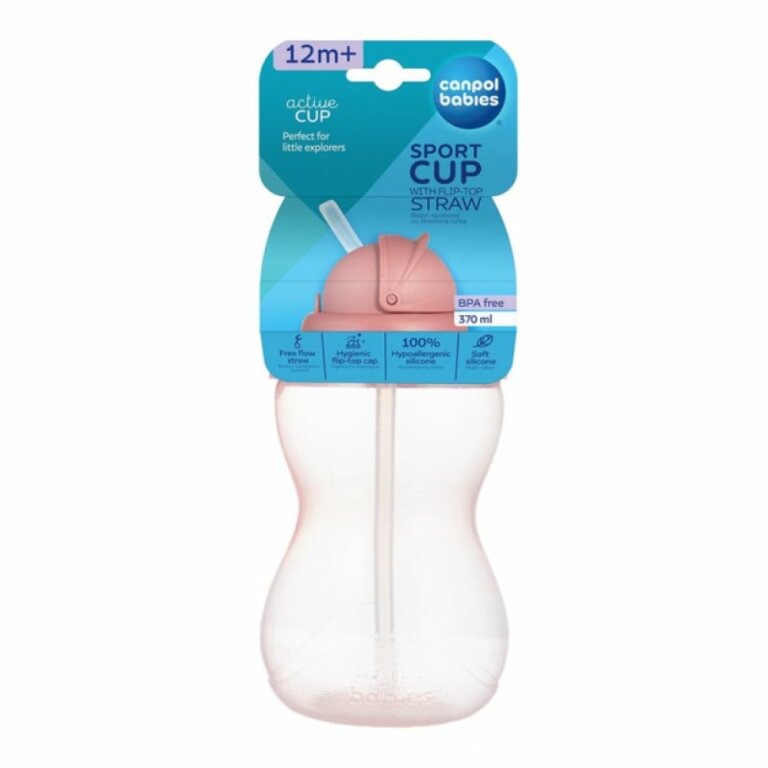 Пляшечка зі складною силіконовою трубочкою Canpol babies рожевий 370 мл (56/113_pin2)