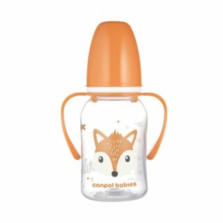Пляшечка стандартна Canpol babies з ручками 120 мл CUTE ANIMALS - помаранчева 11/823_ora