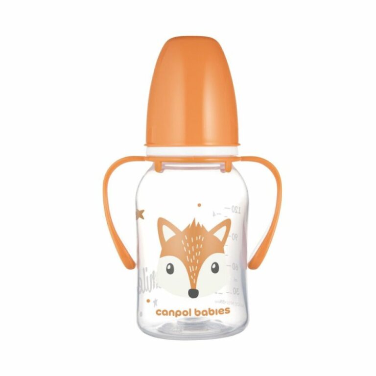 Пляшечка стандартна Canpol babies з ручками 120 мл CUTE ANIMALS - помаранчева 11/823_ora