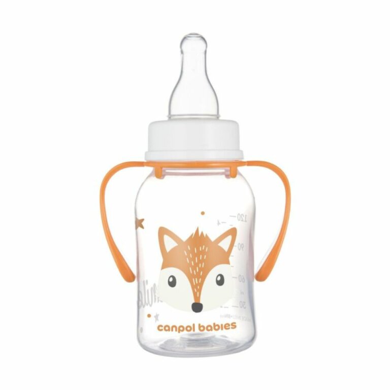 Пляшечка стандартна Canpol babies з ручками 120 мл CUTE ANIMALS - помаранчева 11/823_ora
