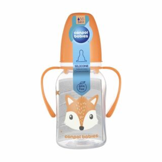 Пляшечка стандартна Canpol babies з ручками 120 мл CUTE ANIMALS - помаранчева 11/823_ora