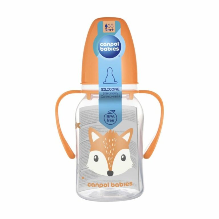 Пляшечка стандартна Canpol babies з ручками 120 мл CUTE ANIMALS - помаранчева 11/823_ora