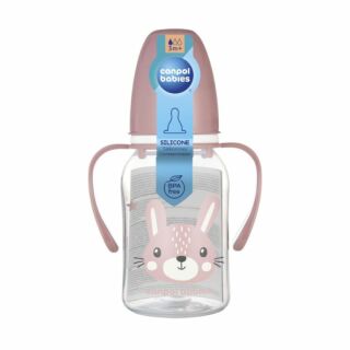 Пляшечка стандартна Canpol babies з ручками 120 мл CUTE ANIMALS - рожева 11/823_pin