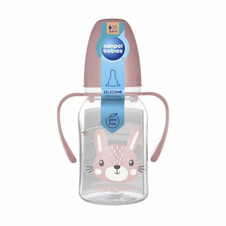 Пляшечка стандартна Canpol babies з ручками 120 мл CUTE ANIMALS - рожева 11/823_pin