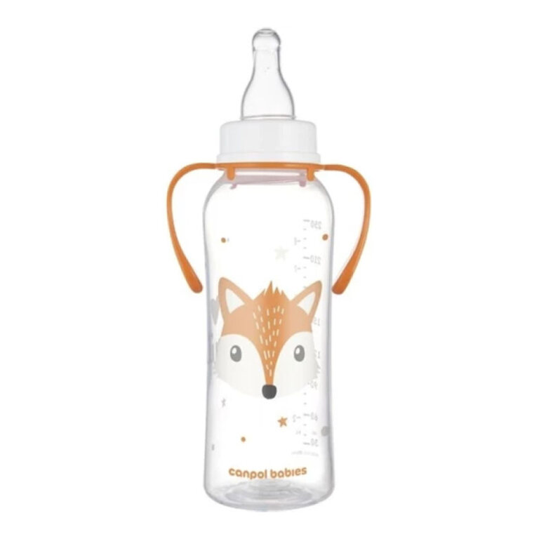 Пляшечка стандартна Canpol babies з ручками 250 мл CUTE ANIMALS - помаранчева 11/845_ora