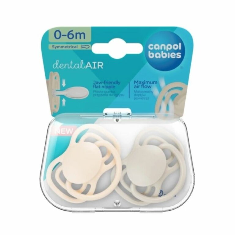 Пустышка силиконовая симметричная Canpol babies 0-6 мес DENTAL AIR 2 шт. - бежевая 23/228_cre