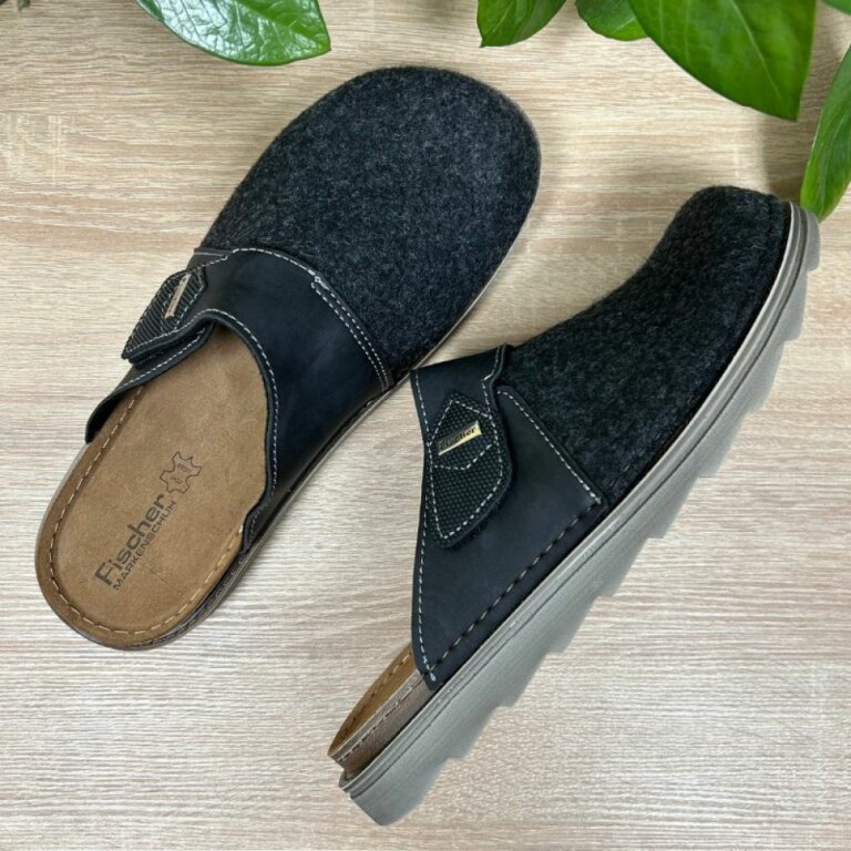 Мужские домашние тапочки Fischer Markenschuh 646662 из войлока, со съемной анатомической стелькой, антрацит