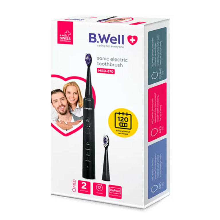 Зубна щітка електрична звукова, чорний колір B.Well PRO-850
