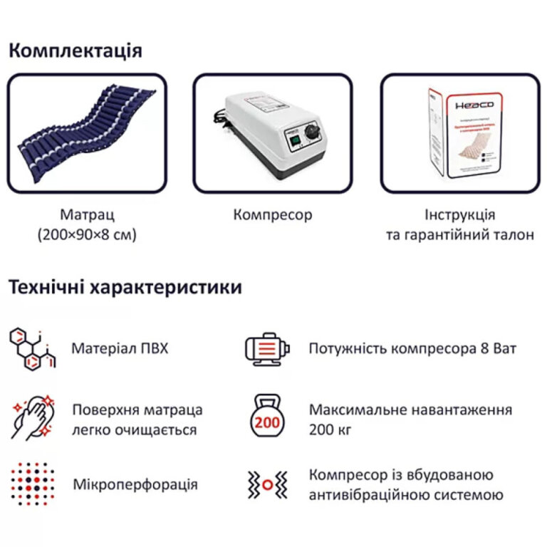 Протипролежневий матрац з компресором Heaco M01
