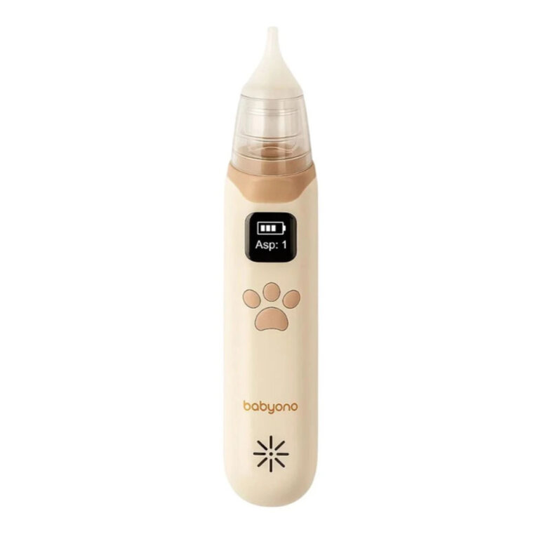 Аспіратор для носа електронний з LCD екраном та мелодіями Babyono (зарядка Type-C) бежевий