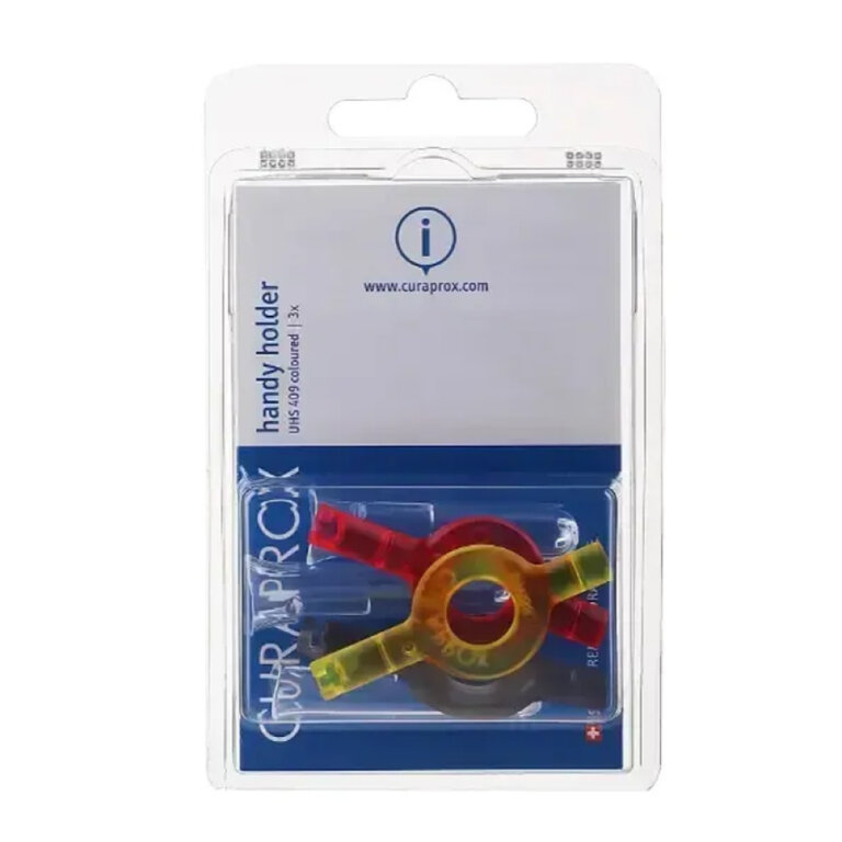 Набір тримачів для міжзубних йоржиків CURAPROX UHS 409/3 кольорові з ковпачками, 3 шт