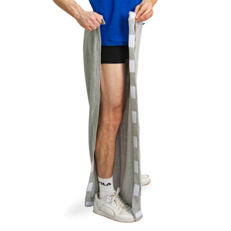 Штани адаптивні лікарняні Кіраса 4222 при травмуванні ніг, трикотаж двунитка з начісом, сірі