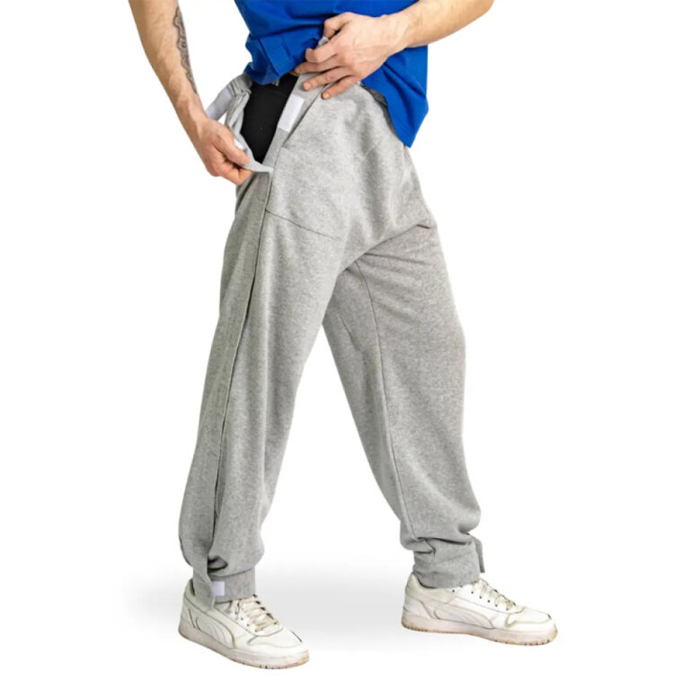 Адаптивные больничные брюки Кіраса 4223 при травмировании ног, лёгкий трикотаж, серые