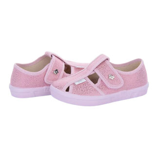 Домашні текстильні капці Waldi Mila, рожеві (рожева підошва, брошка «Зірка»)