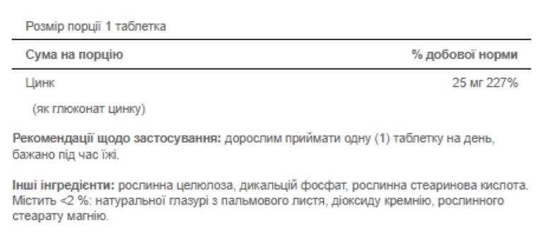 Zinc 25 mg - 100 tabs