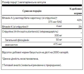 Spirulina Blue-Green Alhae 500mg - 90veg caps