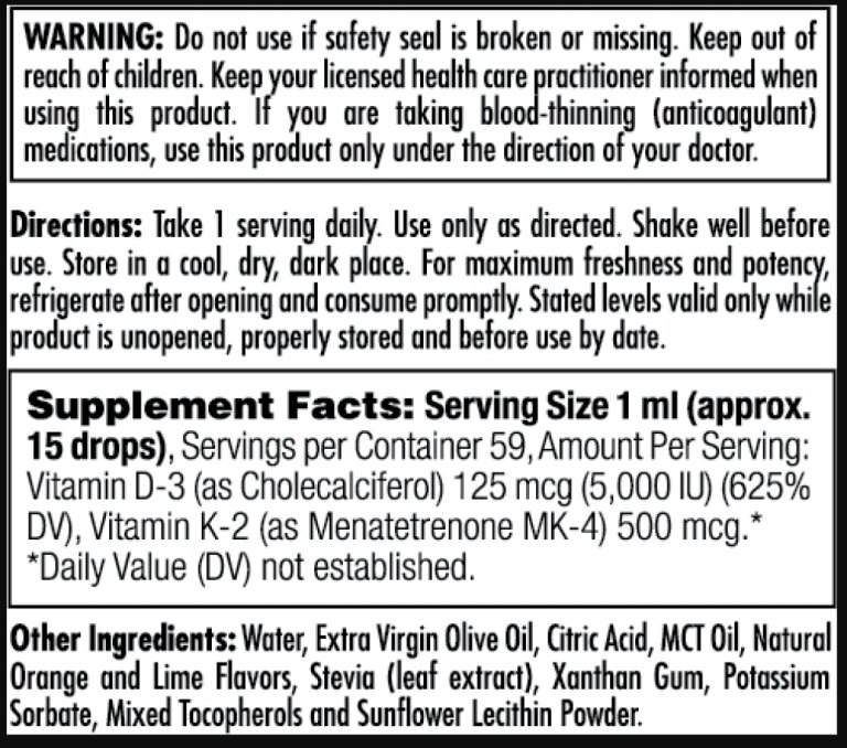 D3 K2 DropIns 125mcg - 2 oz Citrus