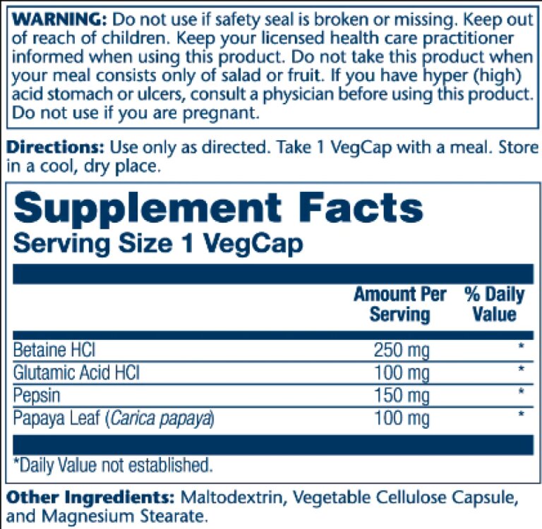 Betaine HCl 250mg - 180 vcaps