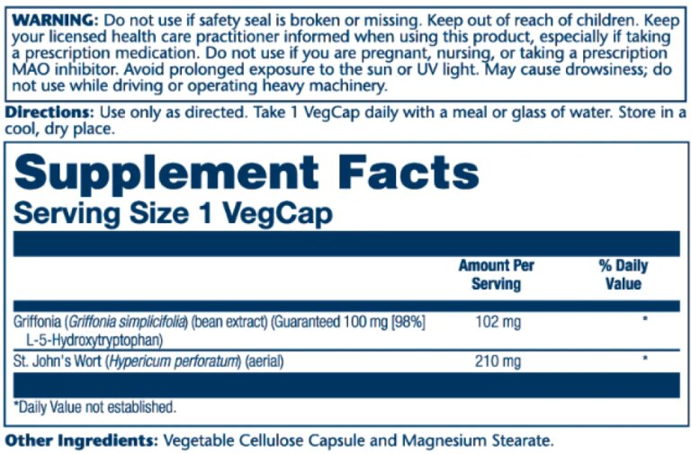 Guaranteed Potency 5-HTP + St. John's 100mg - 30 vcaps
