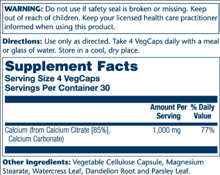 Calcium Citrate 1000mg - 120 vcaps