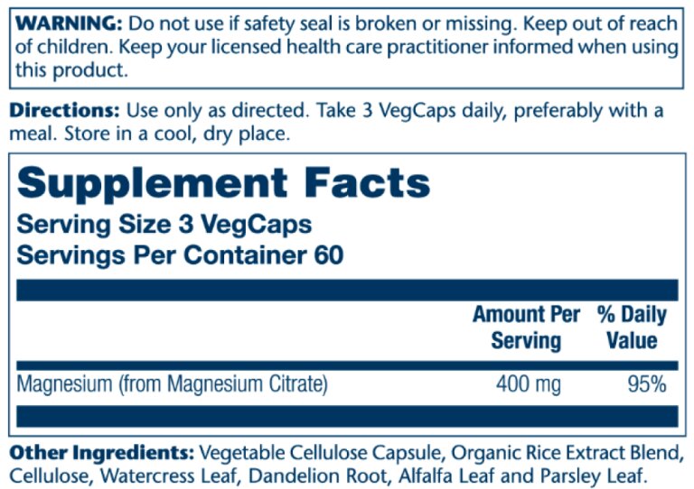Magnesium Citrate 400mg - 180 vcaps