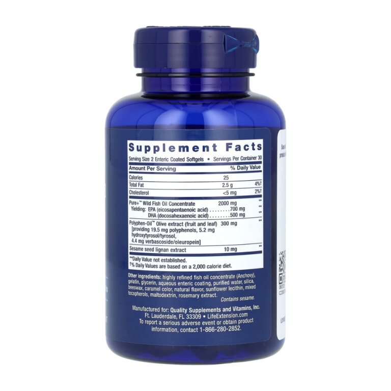 Super Omega-3 EPA/DHA Fish Oil Sesame Lignans & Olive Extract Enteric Coated - 60 softgels