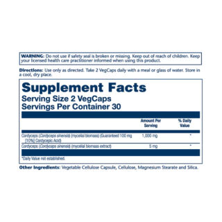 Cordyceps Mushroom Extract 500mg - 60 vcaps