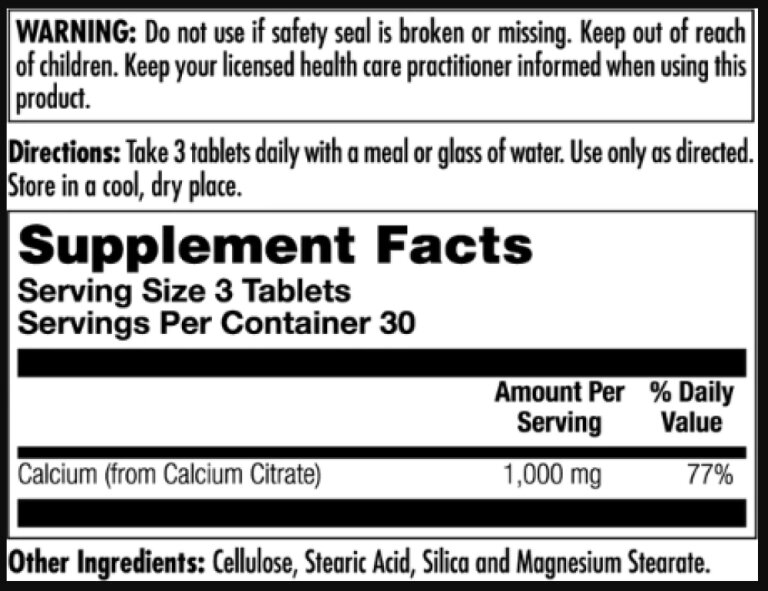 Calcium Citrate 1000mg - 90 tabs