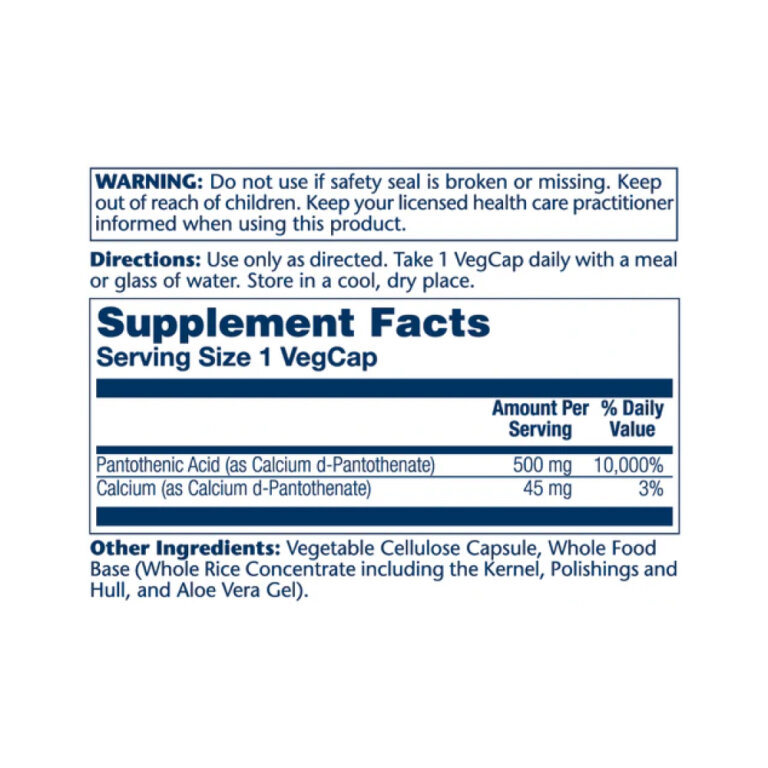 Pantothenic Acid 500mg - 100 veg caps