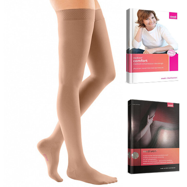 Компресійні панчохи на широке стегно Mediven Comfort 1 клас, карамель