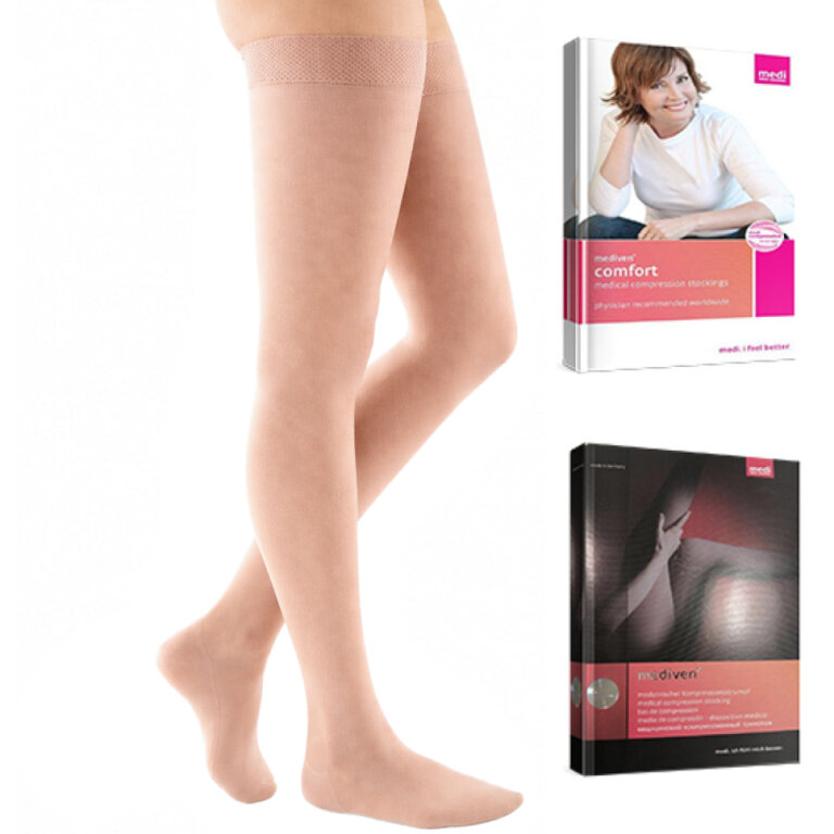 Компресійні панчохи на широке стегно Mediven Comfort 1 клас, пісочний