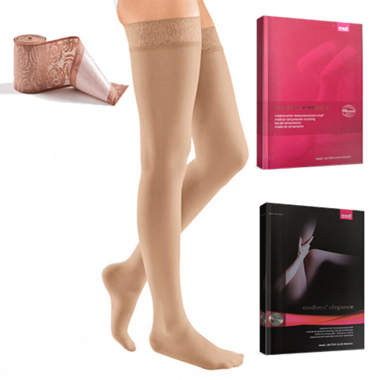 Компресійні панчохи для широкого стегна Mediven Elegance 2 клас, бежеві