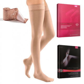 Компресійні панчохи для широкого стегна Mediven Elegance 1 клас, пісочний