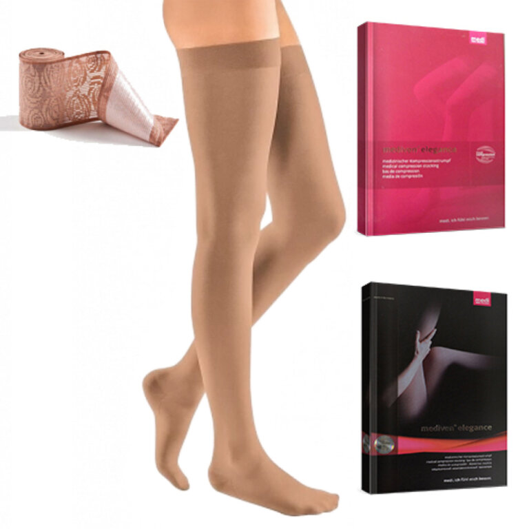 Компресійні панчохи Mediven Elegance 1 клас з мереживною резинкою, карамель