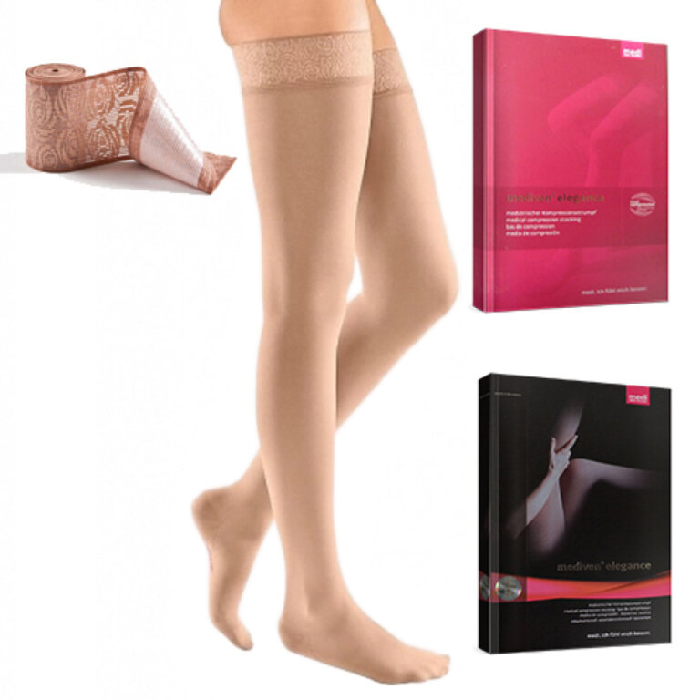 Компресійні панчохи Mediven Elegance 1 клас з мереживною резинкою, пісочний