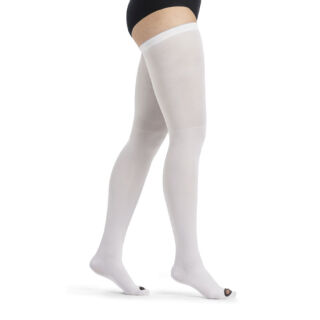 Панчохи компресійні подовжена довжина Sigvaris Specialities THROMBO X з силіконовою фіксацією, відкритий мисок, білі